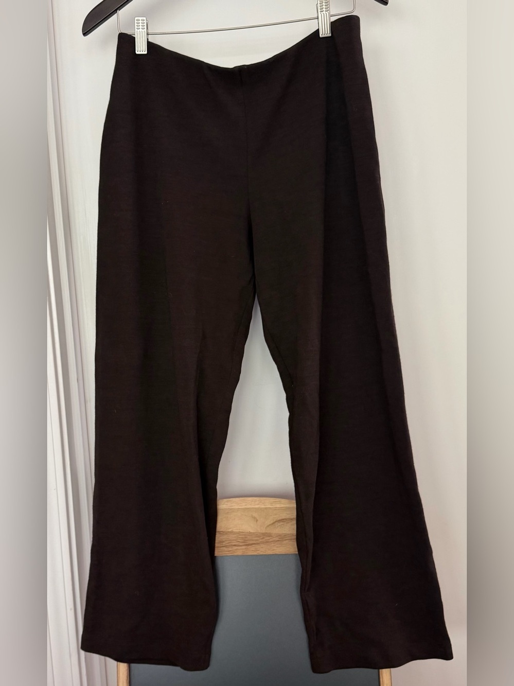 Eileen Fisher Pull On Stretch Knit Pant Size L Large Dark Chocolate Brown.